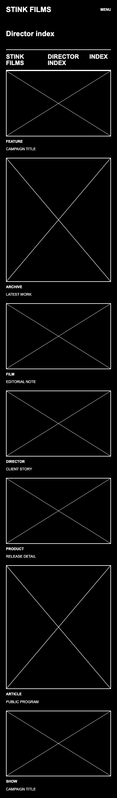 STINK FILMS Director Index Mobile Fold