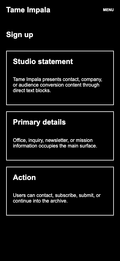 Tame Impala Sign Up Mobile